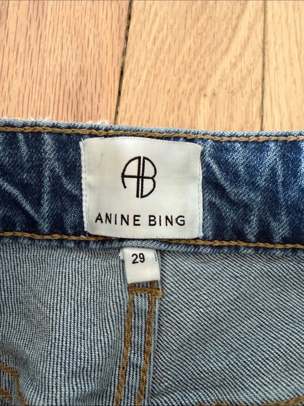 Anine Bing Blue Straight-Leg Jeans with Raw Hem - Picture 3 of 7